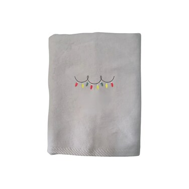 BYFT Iris Christmas Embroidered 50 x 80 Cm White Hand Towel - "Christmas Light Garland" Design 100% Cotton - Premium Holiday Collection