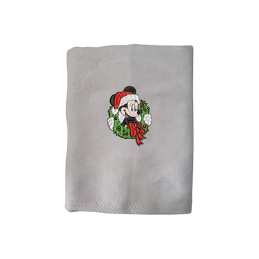 BYFT Iris Christmas Embroidered 50 x 80 Cm White Hand Towel - "Christmas Mouse in Wreath" Design 100% Cotton - Premium Holiday Collection