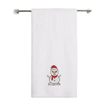 BYFT Iris Christmas Embroidered 70 x 140 Cm White Bath Towel - "Classic Snowman with Red Scarf" Design 100% Cotton - Premium Holiday Collection