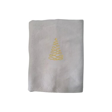 BYFT Iris Christmas Embroidered 50 x 80 Cm White Hand Towel - "Elegant Loop Christmas Tree" Design 100% Cotton - Premium Holiday Collection