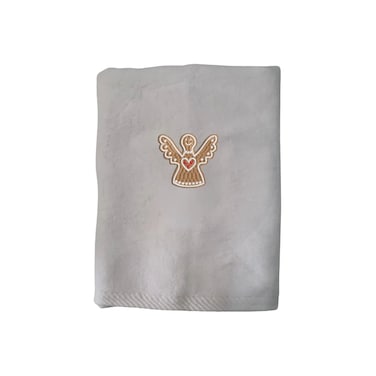 BYFT Iris Christmas Embroidered 50 x 80 Cm White Hand Towel - "Gingerbread Angel Cookie" Design 100% Cotton - Premium Holiday Collection
