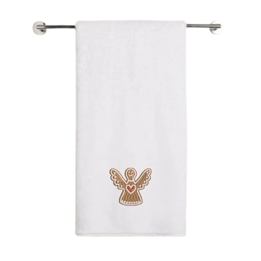 BYFT Iris Christmas Embroidered 70 x 140 Cm White Bath Towel - "Gingerbread Angel Cookie" Design 100% Cotton - Premium Holiday Collection