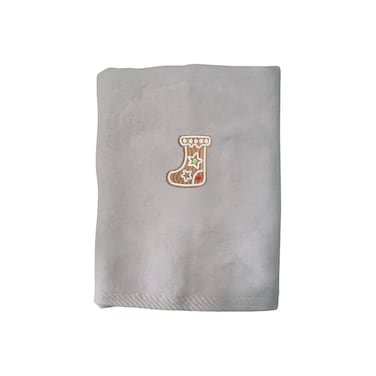 BYFT Iris Christmas Embroidered 50 x 80 Cm White Hand Towel - "Gingerbread Stocking Cookie" Design 100% Cotton - Premium Holiday Collection
