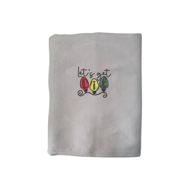 BYFT Iris Christmas Embroidered 50 x 80 Cm White Hand Towel - "Lets Get Lit Christmas Lights" Design 100% Cotton - Premium Holiday Collection