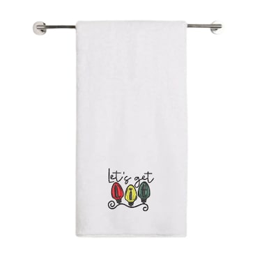 BYFT Iris Christmas Embroidered 70 x 140 Cm White Bath Towel - "Lets Get Lit Christmas Lights" Design 100% Cotton - Premium Holiday Collection