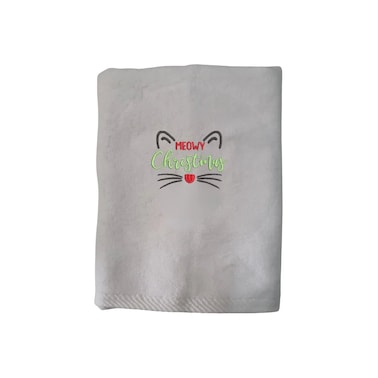 BYFT Iris Christmas Embroidered 50 x 80 Cm White Hand Towel - "Meowy Christmas Cat" Design 100% Cotton - Premium Holiday Collection