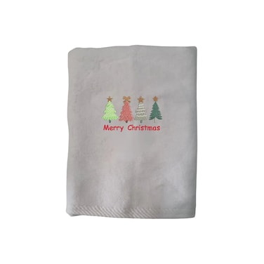 BYFT Iris Christmas Embroidered 50 x 80 Cm White Hand Towel - "Merry Christmas Trees (4 Styles)" Design 100% Cotton - Premium Holiday Collection