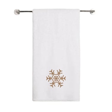 BYFT Iris Christmas Embroidered 70 x 140 Cm White Bath Towel - "Minimal Snowflake Line" Design 100% Cotton - Premium Holiday Collection