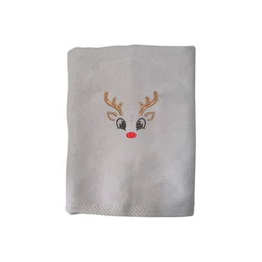 BYFT Iris Christmas Embroidered 50 x 80 Cm White Hand Towel - "Reindeer Face" Design 100% Cotton - Premium Holiday Collection