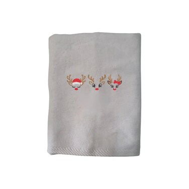 BYFT Iris Christmas Embroidered 50 x 80 Cm White Hand Towel - "Reindeer Face Trio" Design 100% Cotton - Premium Holiday Collection