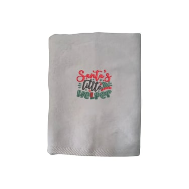 BYFT Iris Christmas Embroidered 50 x 80 Cm White Hand Towel - "Santas Little Helper" Design 100% Cotton - Premium Holiday Collection