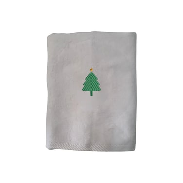BYFT Iris Christmas Embroidered 50 x 80 Cm White Hand Towel - "Simple Christmas Tree with Star" Design 100% Cotton - Premium Holiday Collection