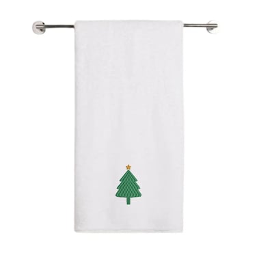 BYFT Iris Christmas Embroidered 70 x 140 Cm White Bath Towel - "Simple Christmas Tree with Star" Design 100% Cotton - Premium Holiday Collection