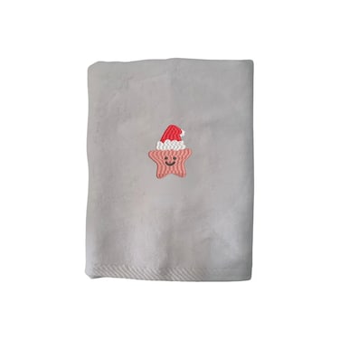 BYFT Iris Christmas Embroidered 50 x 80 Cm White Hand Towel - "Smiling Christmas Star with Santa Hat" Design 100% Cotton - Premium Holiday Collection