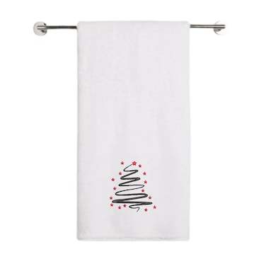 BYFT Iris Christmas Embroidered 70 x 140 Cm White Bath Towel - "Starry Christmas Tree" Design 100% Cotton - Premium Holiday Collection