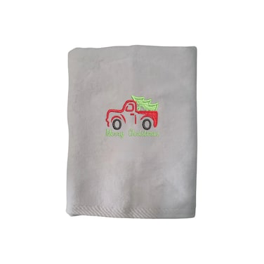 BYFT Iris Christmas Embroidered 50 x 80 Cm White Hand Towel - "Vintage Christmas Truck with Tree" Design 100% Cotton - Premium Holiday Collection