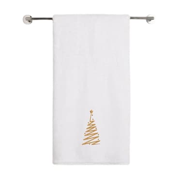 BYFT Iris Christmas Embroidered 70 x 140 Cm White Bath Towel - "Zigzag Christmas Tree" Design 100% Cotton - Premium Holiday Collection