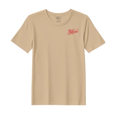 BYFT Threads XXL Beige Polycotton T-Shirt - Christmas "Believe" Embroidered Design, Premium Holiday Collection