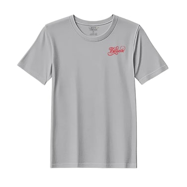 BYFT Threads Medium Grey Polycotton T-Shirt - Christmas "Believe" Embroidered Design, Premium Holiday Collection