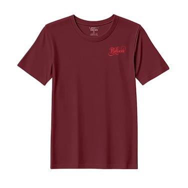 BYFT Threads Large Pomegranate Polycotton T-Shirt - Christmas "Believe" Embroidered Design, Premium Holiday Collection