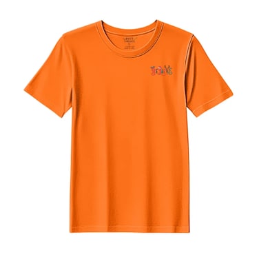 BYFT Threads XL Orange Polycotton T-Shirt - Christmas "Believe Christmas Ornaments" Embroidered Design, Premium Holiday Collection