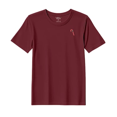 BYFT Threads Large Pomegranate Polycotton T-Shirt - Christmas "Candy Cane with Bow" Embroidered Design, Premium Holiday Collection
