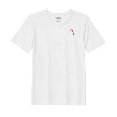 BYFT Threads XXL White Polycotton T-Shirt - Christmas "Candy Cane with Bow" Embroidered Design, Premium Holiday Collection