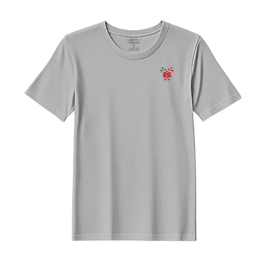 BYFT Threads Large Grey Polycotton T-Shirt - Christmas "Christmas Candy Canes with Bow" Embroidered Design, Premium Holiday Collection