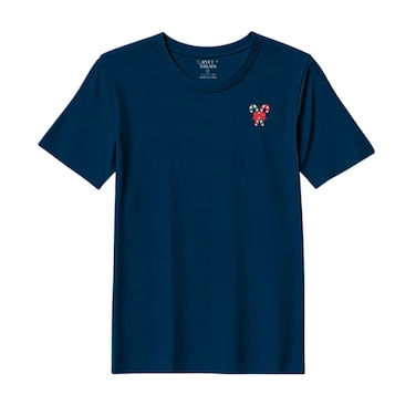 BYFT Threads XL Navy Blue Polycotton T-Shirt - Christmas "Christmas Candy Canes with Bow" Embroidered Design, Premium Holiday Collection