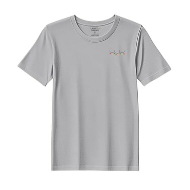 BYFT Threads Medium Grey Polycotton T-Shirt - Christmas "Christmas Light Garland" Embroidered Design, Premium Holiday Collection