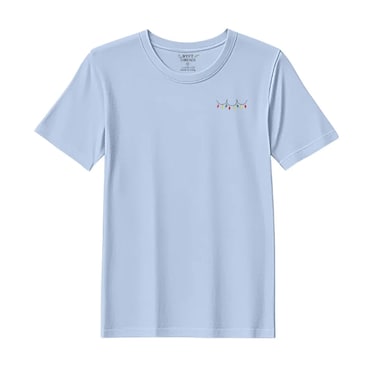 BYFT Threads Medium Sky Blue Polycotton T-Shirt - Christmas "Christmas Light Garland" Embroidered Design, Premium Holiday Collection