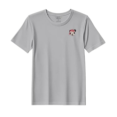BYFT Threads XXL Grey Polycotton T-Shirt - Christmas "Christmas Minnie Face" Embroidered Design, Premium Holiday Collection