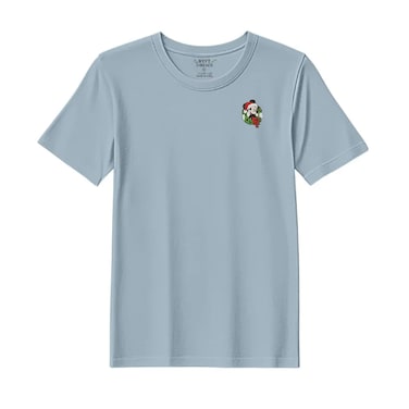 BYFT Threads Medium Baby Blue Polycotton T-Shirt - Christmas "Christmas Mouse in Wreath" Embroidered Design, Premium Holiday Collection