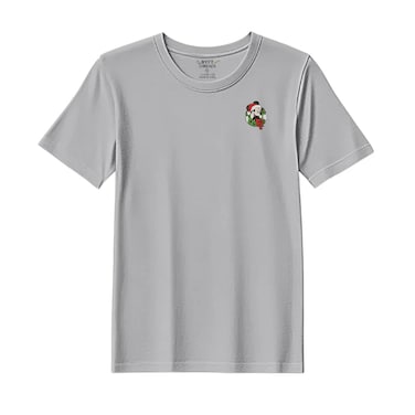 BYFT Threads XXL Grey Polycotton T-Shirt - Christmas "Christmas Mouse in Wreath" Embroidered Design, Premium Holiday Collection