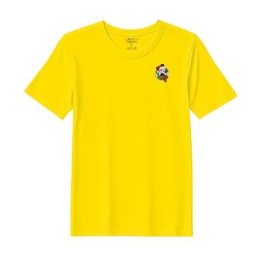 BYFT Threads Medium Yellow Polycotton T-Shirt - Christmas "Christmas Mouse in Wreath" Embroidered Design, Premium Holiday Collection