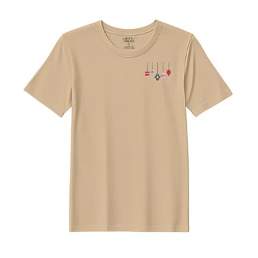 BYFT Threads XXL Beige Polycotton T-Shirt - Christmas "Christmas Ornament Set" Embroidered Design, Premium Holiday Collection