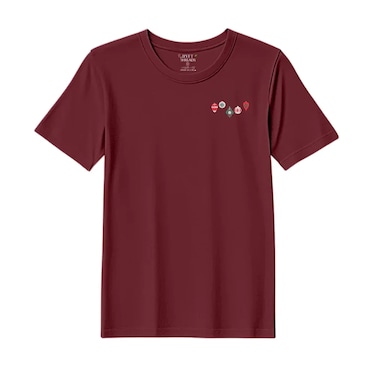 BYFT Threads Medium Pomegranate Polycotton T-Shirt - Christmas "Christmas Ornament Set" Embroidered Design, Premium Holiday Collection