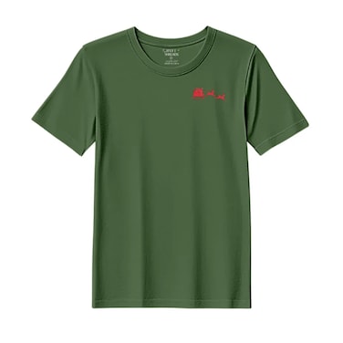 BYFT Threads XL Forest ELF Green Polycotton T-Shirt - Christmas "Christmas Sleigh with Reindeer" Embroidered Design, Premium Holiday Collection
