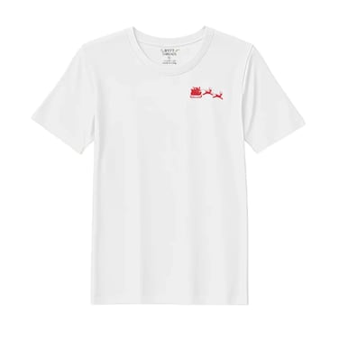 BYFT Threads Large White Polycotton T-Shirt - Christmas "Christmas Sleigh with Reindeer" Embroidered Design, Premium Holiday Collection
