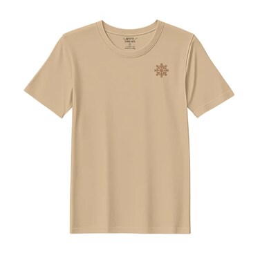 BYFT Threads Medium Beige Polycotton T-Shirt - Christmas "Christmas Snowflakes" Embroidered Design, Premium Holiday Collection