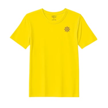 BYFT Threads XL Yellow Polycotton T-Shirt - Christmas "Christmas Snowflakes" Embroidered Design, Premium Holiday Collection