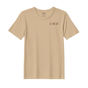 BYFT Threads XXL Beige Polycotton T-Shirt - Christmas "Christmas Snowflakes Trio" Embroidered Design, Premium Holiday Collection