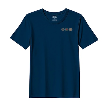 BYFT Threads Medium Navy Blue Polycotton T-Shirt - Christmas "Christmas Snowflakes Trio" Embroidered Design, Premium Holiday Collection