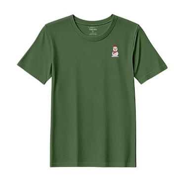 BYFT Threads XL Forest ELF Green Polycotton T-Shirt - Christmas "Classic Snowman with Red Scarf" Embroidered Design, Premium Holiday Collection