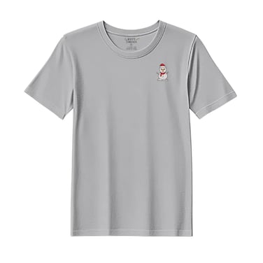 BYFT Threads Large Grey Polycotton T-Shirt - Christmas "Classic Snowman with Red Scarf" Embroidered Design, Premium Holiday Collection