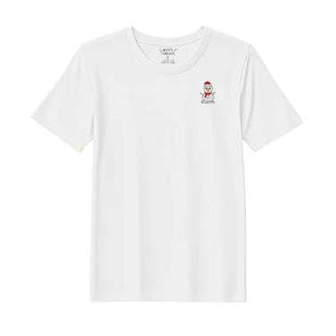 BYFT Threads Large White Polycotton T-Shirt - Christmas "Classic Snowman with Red Scarf" Embroidered Design, Premium Holiday Collection