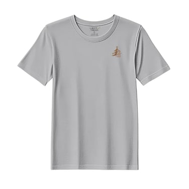 BYFT Threads Medium Grey Polycotton T-Shirt - Christmas "Elegant Christmas Tree with Gift" Embroidered Design, Premium Holiday Collection