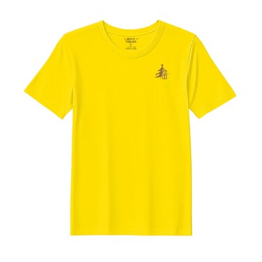 BYFT Threads XXL Yellow Polycotton T-Shirt - Christmas "Elegant Christmas Tree with Gift" Embroidered Design, Premium Holiday Collection