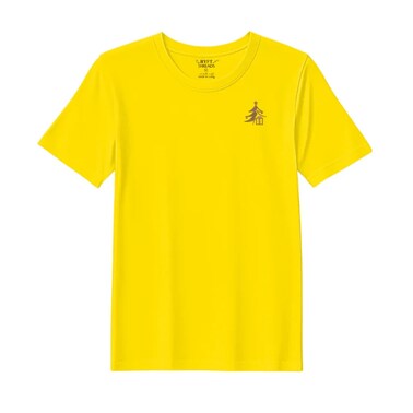 BYFT Threads XXL Yellow Polycotton T-Shirt - Christmas "Elegant Christmas Tree with Gift" Embroidered Design, Premium Holiday Collection