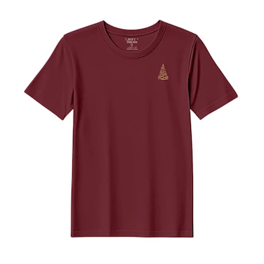 BYFT Threads Medium Pomegranate Polycotton T-Shirt - Christmas "Elegant Loop Christmas Tree" Embroidered Design, Premium Holiday Collection
